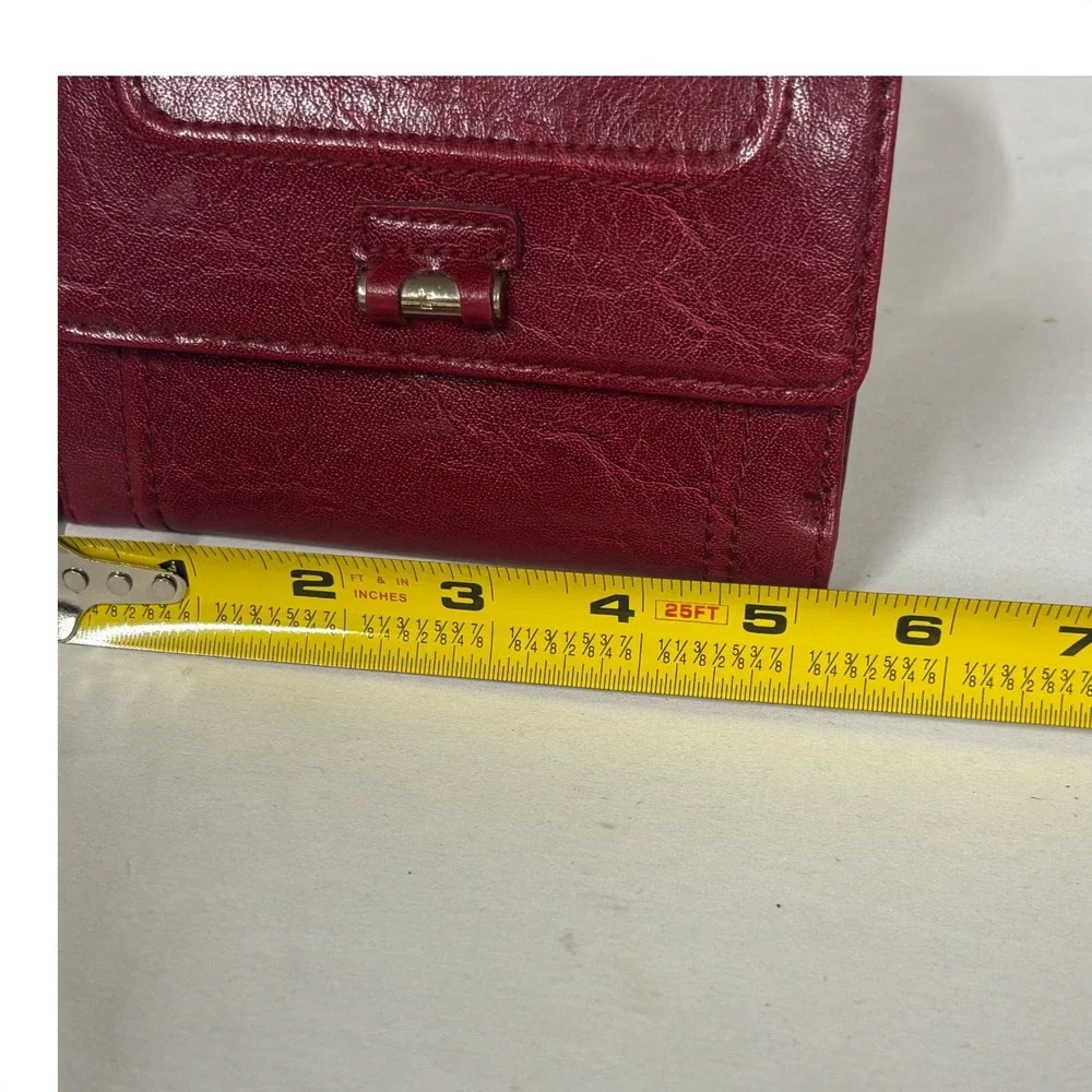 Liz Claiborne Womens Trifold Wallet Burgundy Red Faux Leather LC Logo Hardware